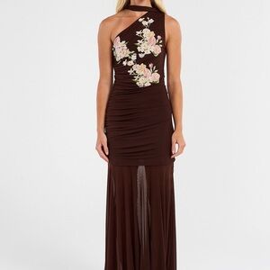 Elegant Floral One-Shoulder Brown Dress by Free People